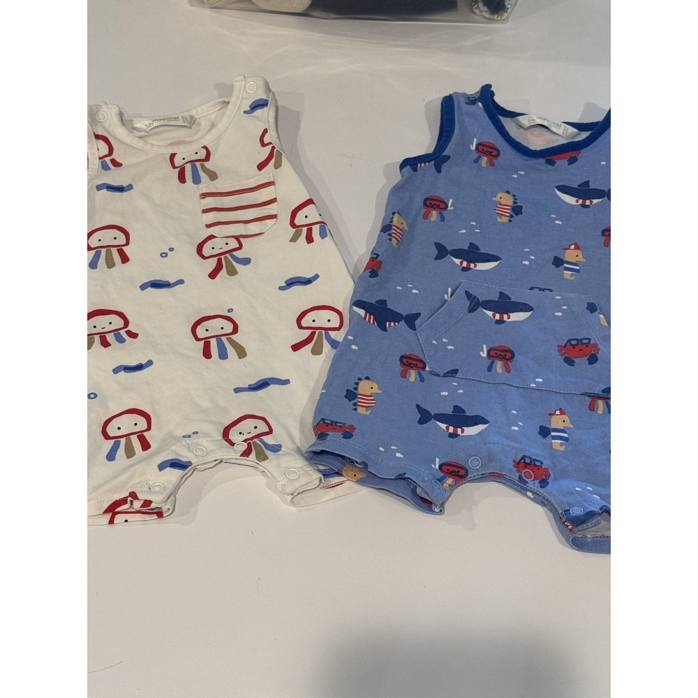 Mayoral Newborn Romper Lot Jellyfish Shark Crab Seahorse Blue White 1-4m Baby